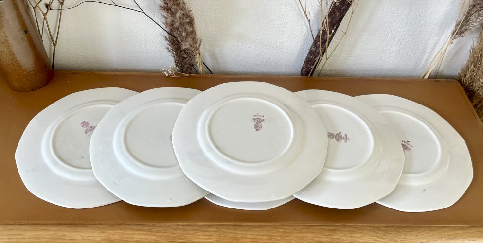 Authenticité - Lot n° 1 - 6 assiettes plates Nemours - 23 cm - Digoin Sarreguemines