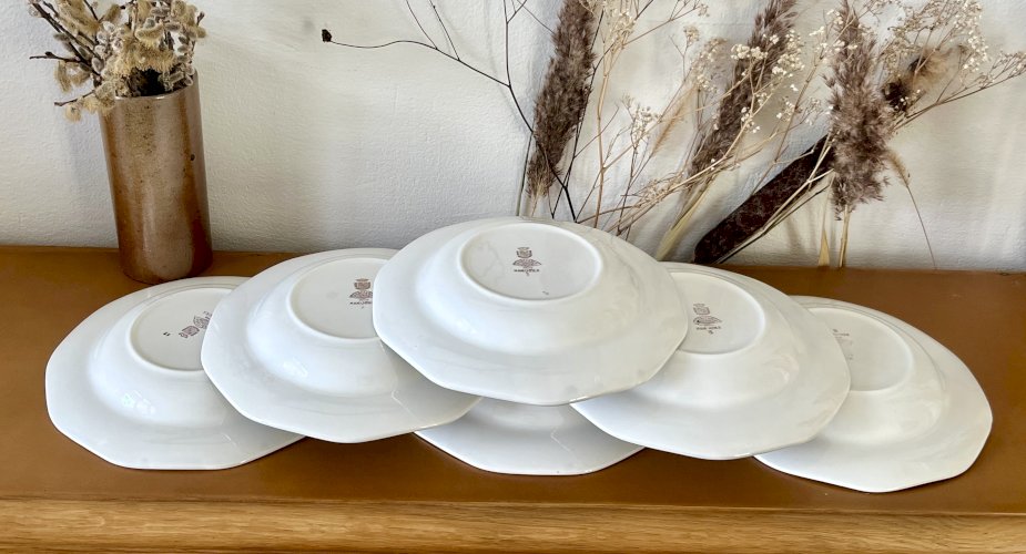 Authenticité - Lot n°2 - 6 assiettes creuses Nemours - 22,8 cm - Digoin Sarreguemines