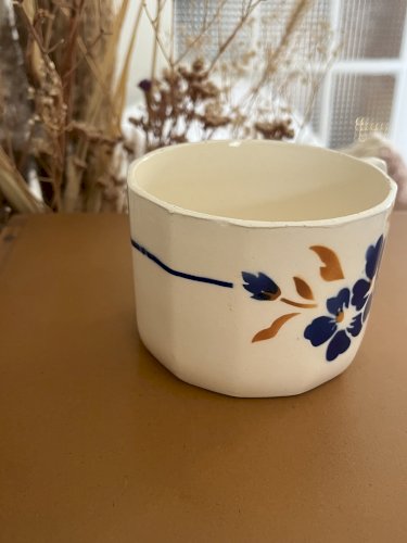 Authenticité - Tasse à café/thé  Fleurs bleues/orange - 9,5 cm - Badonviller 