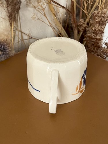 Authenticité - Tasse à café/thé  Fleurs bleues/orange - 9,5 cm - Badonviller 