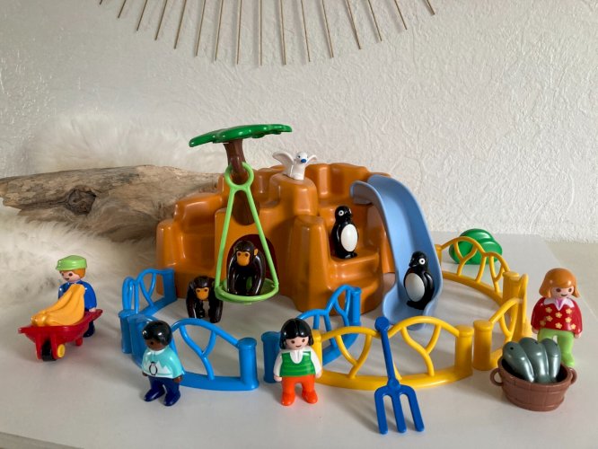 AV7⚜️ Jouet Playmobil 123 Parc Animalier Zoo Animaux Singes, Pingouins Réf: 9377