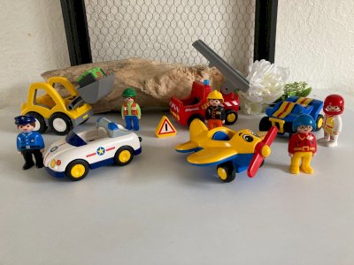 AV7⚜Playmobil 123 Vehicle Set The Airplane Fire Truck Police Car Quad