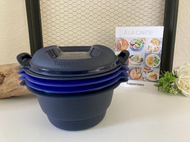 AV7⚜️Tupperware Cuisson à La Vapeur Micro-Ondes Micro Urban Millenial Bleu Foncé