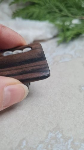 Bague ajustable en bois cristal de roche signée Nature