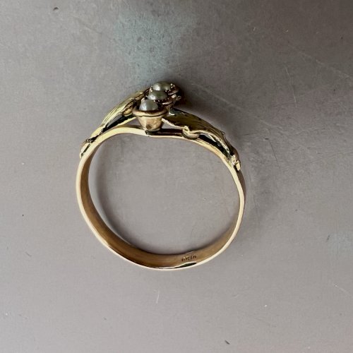 Bague ancienne 1900 -plaqué or - Oria - Bicolore-taille 59 FR- Charme- Romantiqu