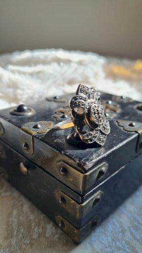 Bague ancienne en argent massif 1900 et marcassites taille 60-20