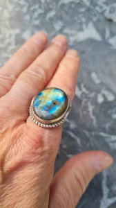 Antique silver ring - labradorite stone