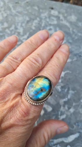 Bague ancienne en argent - pierre labradorite