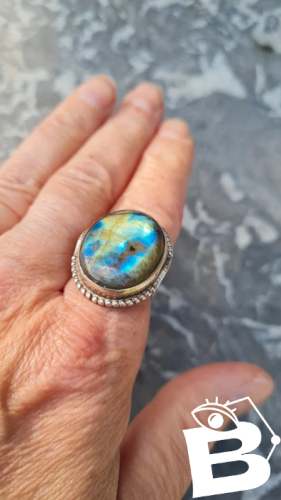 Bague ancienne en argent - pierre labradorite