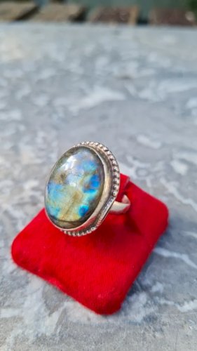 Bague ancienne en argent - pierre labradorite