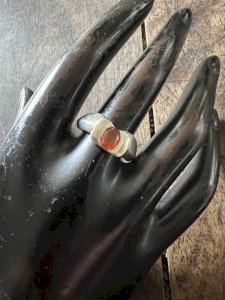 Bague Argent Massif Opale De Feu Bijoux D’artiste Contemporain Design Taille 55