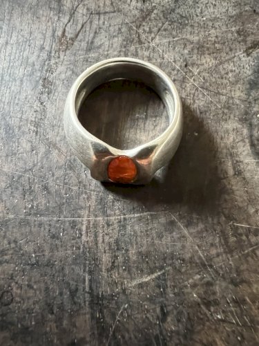 Bague Argent Massif Opale De Feu Bijoux D’artiste Contemporain Design Taille 55