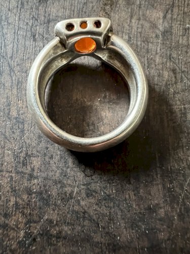 Bague Argent Massif Opale De Feu Bijoux D’artiste Contemporain Design Taille 55