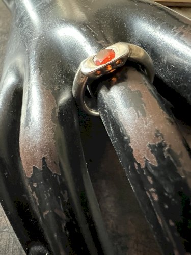 Bague Argent Massif Opale De Feu Bijoux D’artiste Contemporain Design Taille 55