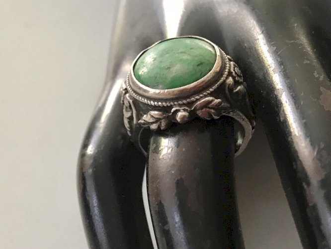 Bague Argent Massif Turquoise Ancienne Antique Floral 19ème Taille 54.5 Poinçon