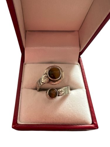 Bague - argent- Œil De Tigre -Vintage- Poinçonné  925- Ajustable-Forme, Serpent