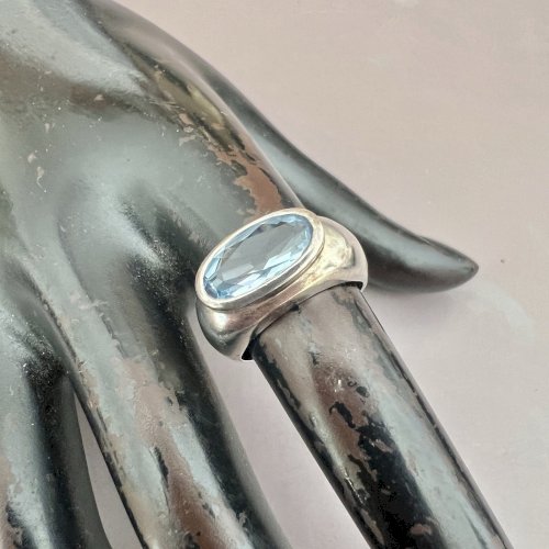 Bague Argent- Poinconnée 925 -Taille 52,5 Fr. Vintage, Aigue -marine - Design