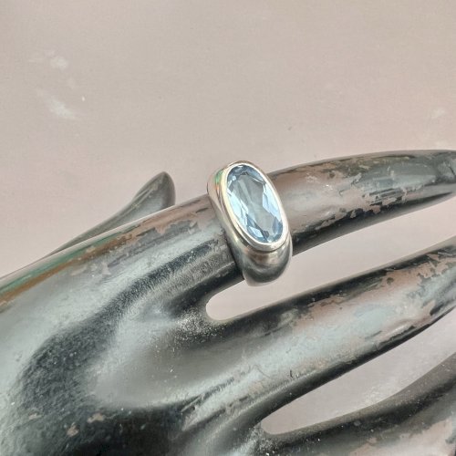 Bague Argent- Poinconnée 925 -Taille 52,5 Fr. Vintage, Aigue -marine - Design