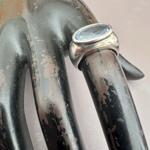 Bague Argent- Poinconnée 925 -Taille 52,5 Fr. Vintage, Aigue -marine - Design