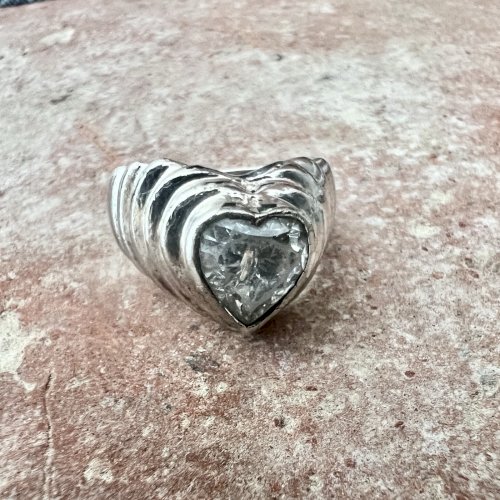 Bague argent vintage 1980 cœur cristal taille 51 FR-