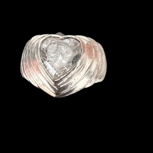 Bague argent vintage 1980 cœur cristal taille 51 FR-
