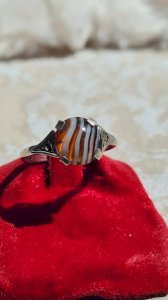 Art Deco ring in silver with marcasites and agate