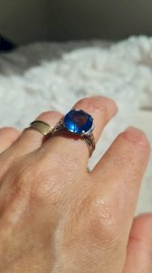 Bague  Art Déco en  argent et zirconium bleu