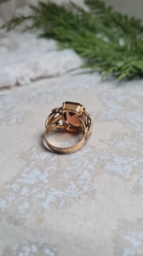 Bague art déco en plaqué or et pierre en verre