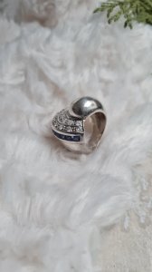 Art Deco Tank ring in silver with blue sapphire and zirconium.