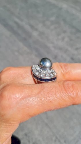 Bague art déco Tank en argent avec saphir bleu et zirconium
