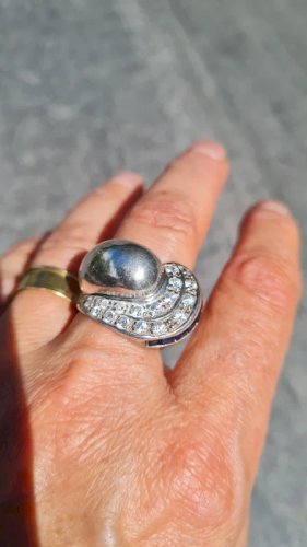 Bague art déco Tank en argent avec saphir bleu et zirconium
