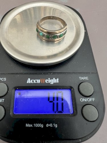 Bague bandeau vers 1900/ 1920 argent Vermeil Turquoises Vintage Ancien Poinçon