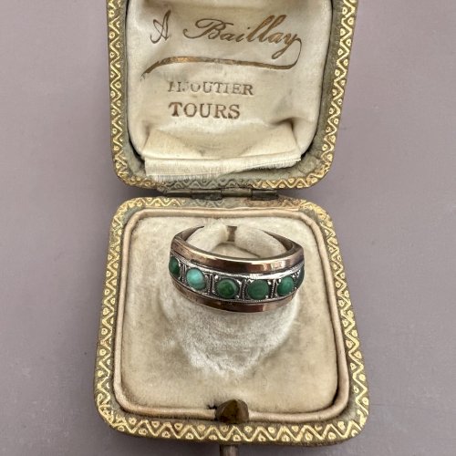 Bague bandeau vers 1900/ 1920 argent Vermeil Turquoises Vintage Ancien Poinçon