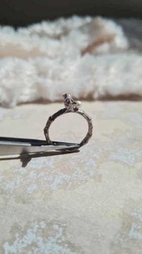 Bague charmante petit oiseau et perle
