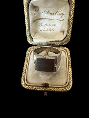 Bague chevalière ancienne Argent massif art déco 1925 Unisexe stock, vintage.