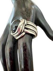 Bague design torsadé vintage B&G cabochon noir T57 unisexe bijou original Rare