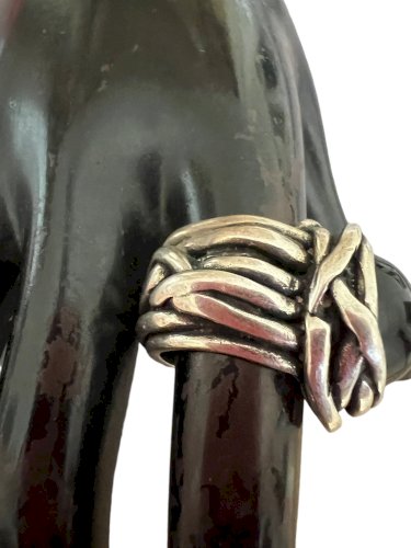 Bague design torsadé vintage B&G cabochon noir T57 unisexe bijou original Rare