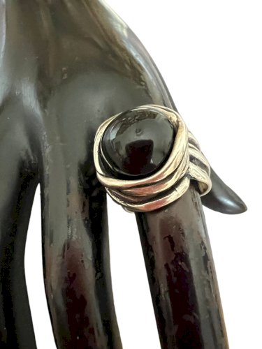 Bague design torsadé vintage B&G cabochon noir T57 unisexe bijou original Rare
