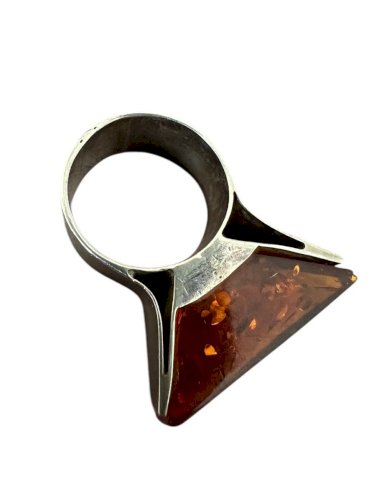 Bague design vintage Sterling ambre style art déco poinçonnée géométrique 51FR