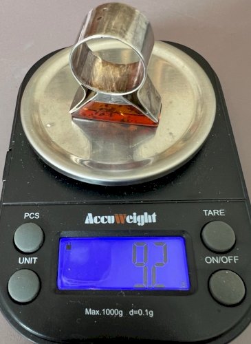 Bague design vintage Sterling ambre style art déco poinçonnée géométrique 51FR