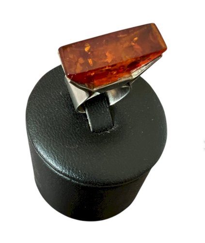Bague design vintage Sterling ambre style art déco poinçonnée géométrique 51FR