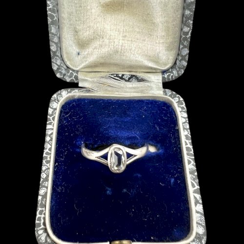 Bague Diamant Coussin Allongé Ancienne Vintage Vers 1900 Taille 51,5 FR argent