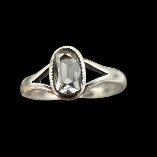 Bague Diamant Coussin Allongé Ancienne Vintage Vers 1900 Taille 51,5 FR argent
