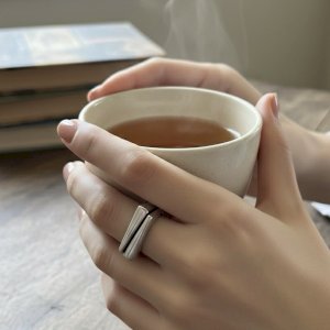 Bague Double Articulée Géométrique Design Contemporain Argent Massif Vintage