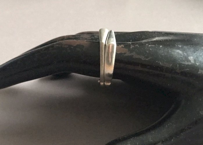 Bague Double Articulée Géométrique Design Contemporain Argent Massif Vintage