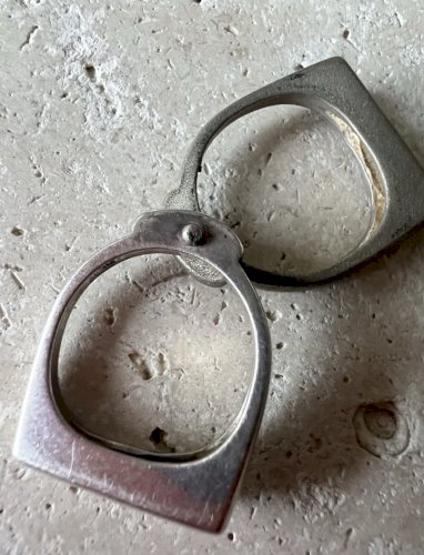 Bague Double Articulée Géométrique Design Contemporain Argent Massif Vintage