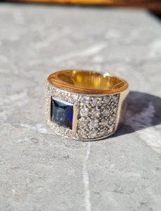 Bague en argent avec brillants et saphir bleu - bague vermeil