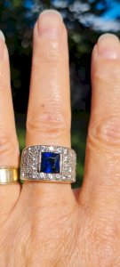 Bague en argent avec brillants et saphir bleu - bague vermeil