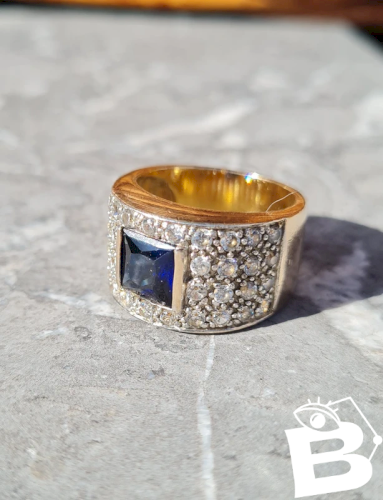 Bague en argent avec brillants et saphir bleu - bague vermeil
