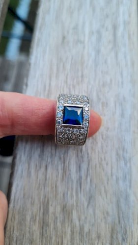 Bague en argent avec brillants et saphir bleu - bague vermeil